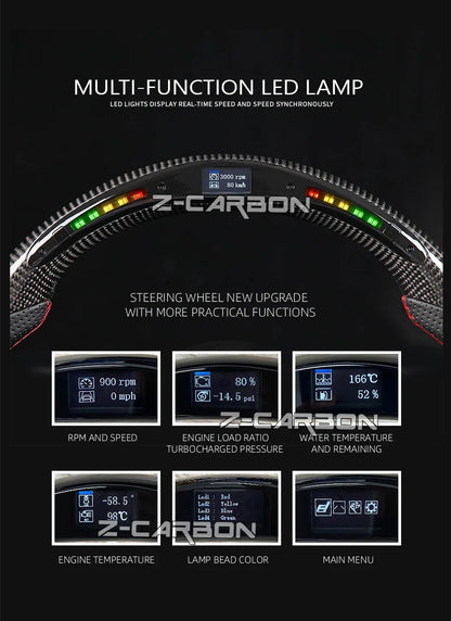 For Nissan 350Z Z33 2003-2008 LED Steering Wheel Carbon Fiber Perforated Leather Steering Wheel Flat Bottom Red Stitching
