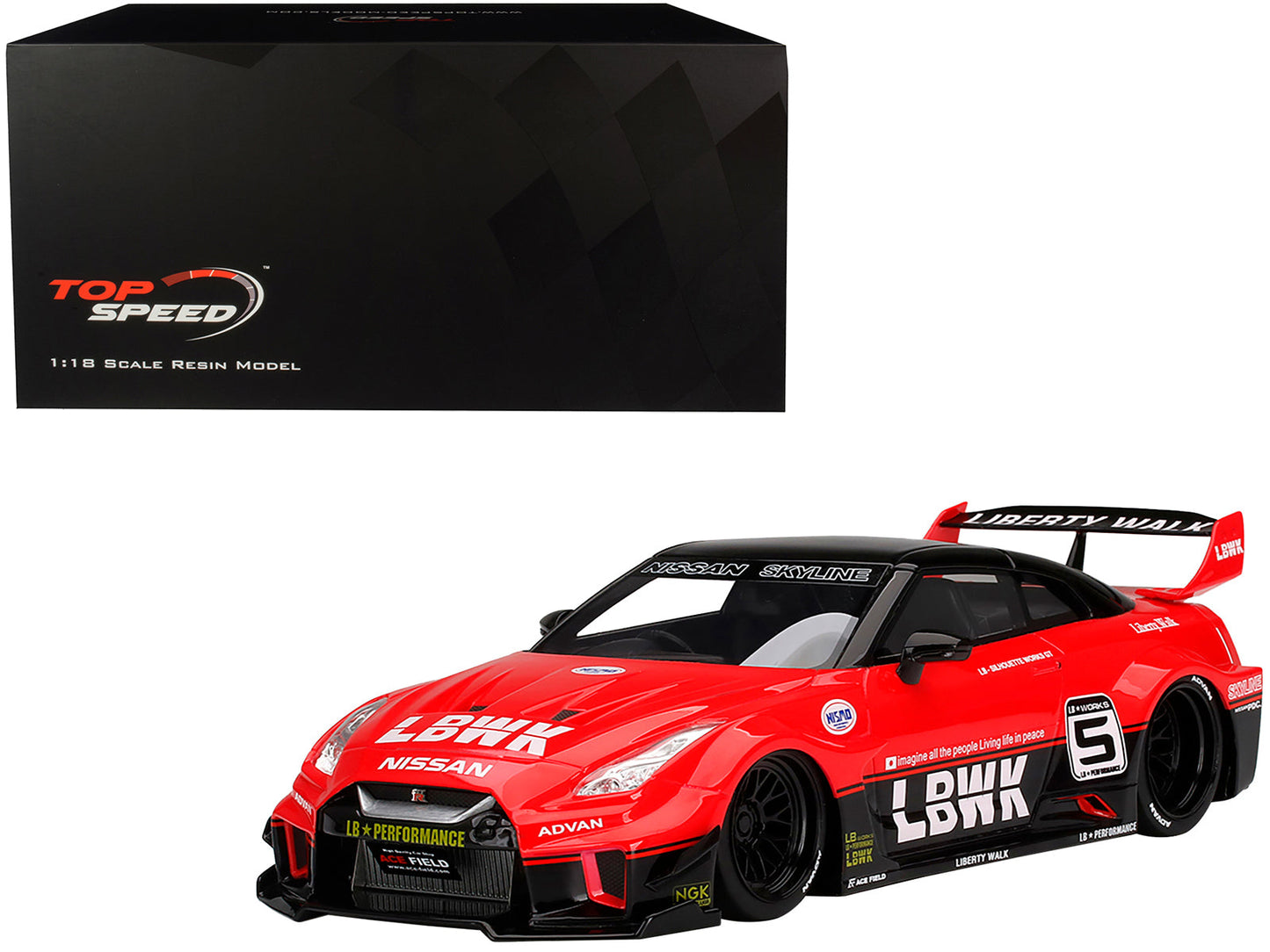Nissan 35GT-RR Ver.1 LB-Silhouette Works GT #5 RHD (Right Hand Drive) LBWK Red and Black 1/18 Model Car by Top Speed  free shipping USA