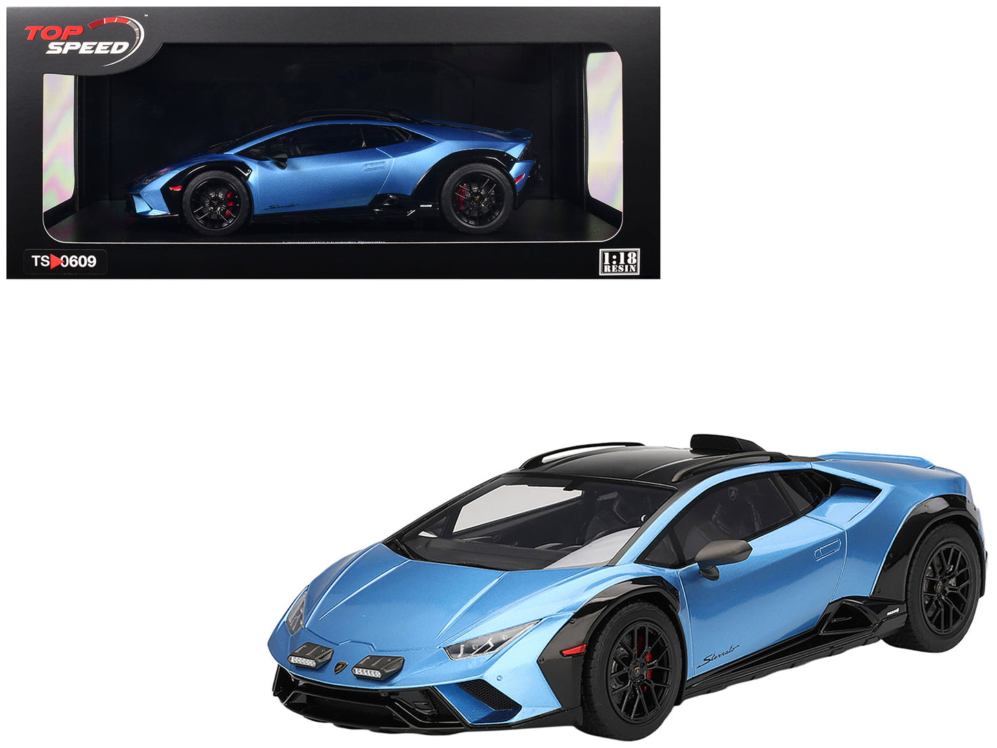 Lamborghini Huracan Sterrato Blu Aegir Blue Metallic with Matt Black Top 1/18 Model Car by Top Speed  free shipping USA