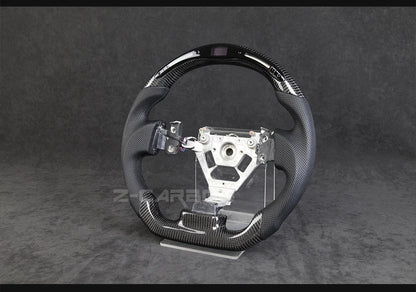 For Nissan 350Z Z33 2003-2008 LED Steering Wheel Carbon Fiber Perforated Leather Steering Wheel Flat Bottom Red Stitching