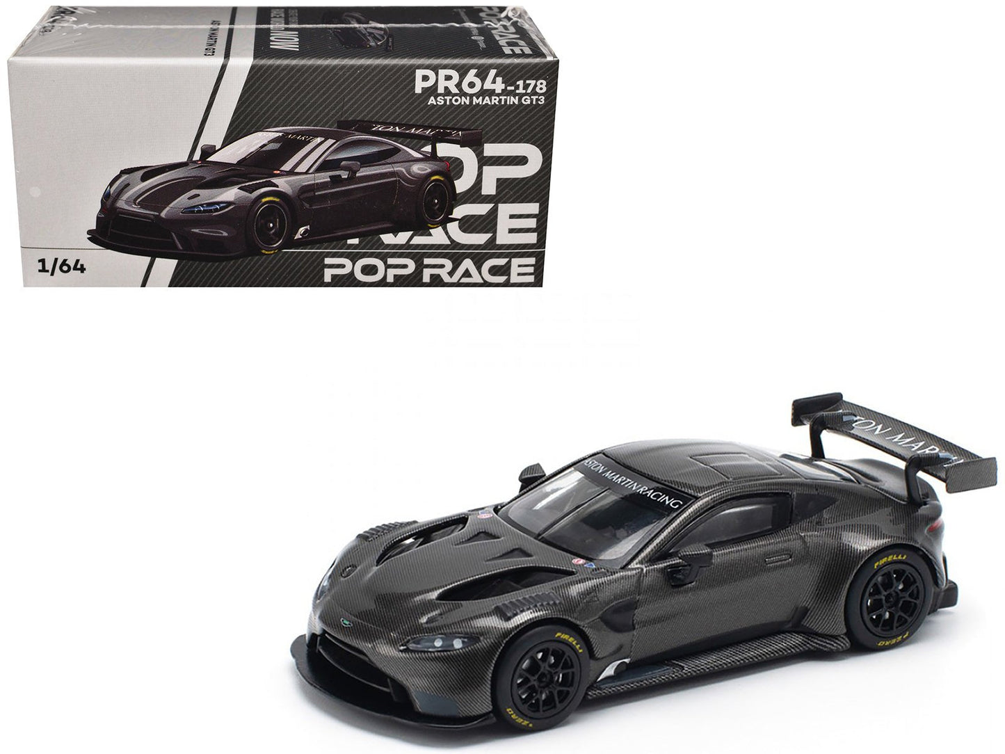 Aston Martin GT3 Carbon Edition 1/64 Diecast Model Car by Pop Race  free shipping USA