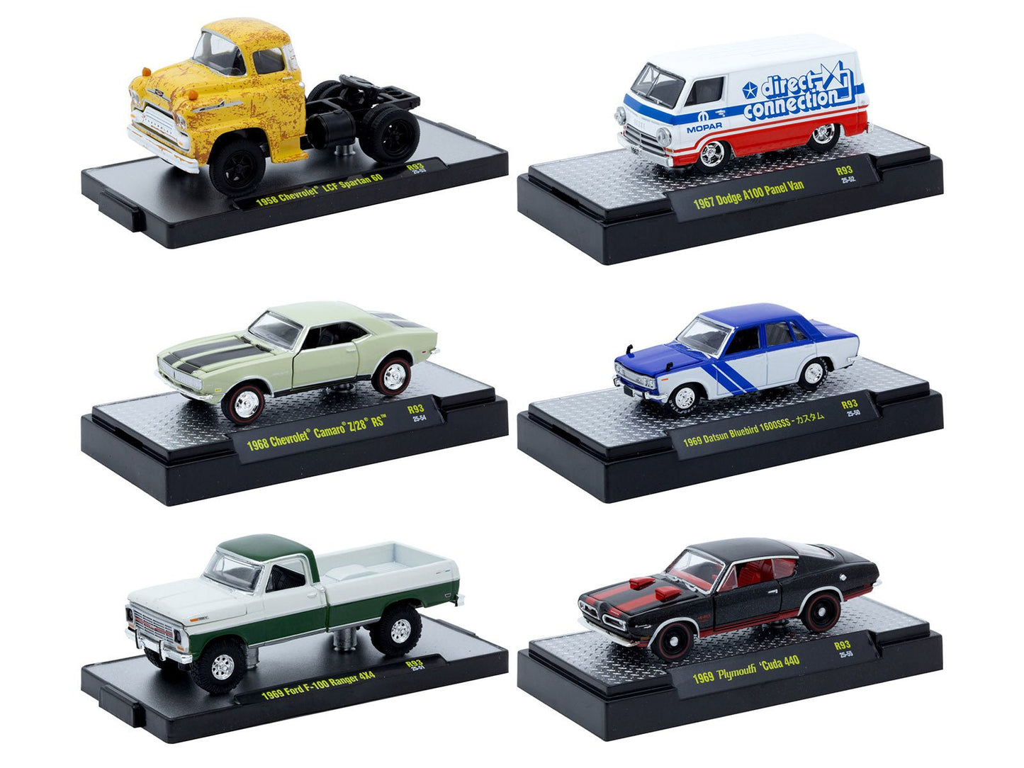 "Auto Meets" Set of 6 Cars IN DISPLAY CASES Release 93 Limited Edition 1/64 Diecast Model Cars by M2 Machines  free shipping USA