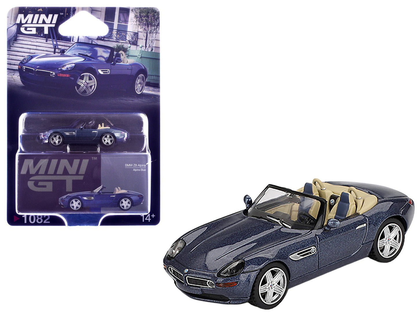 BMW Z8 Alpina Roadster Alpine Blue Metallic Limited Edition 1/64 Diecast Model Car by Mini GT  free shipping USA