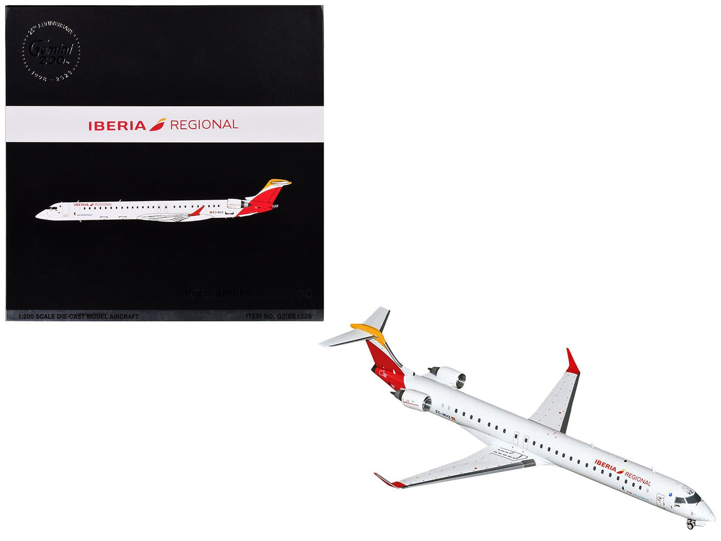 Bombardier CRJ1000 Commercial Aircraft "Iberia Regional" (EC-MVZ) White with Red Tail "Gemini 200" Series 1/200 Diecast Model Airplane by GeminiJets  free shipping USA