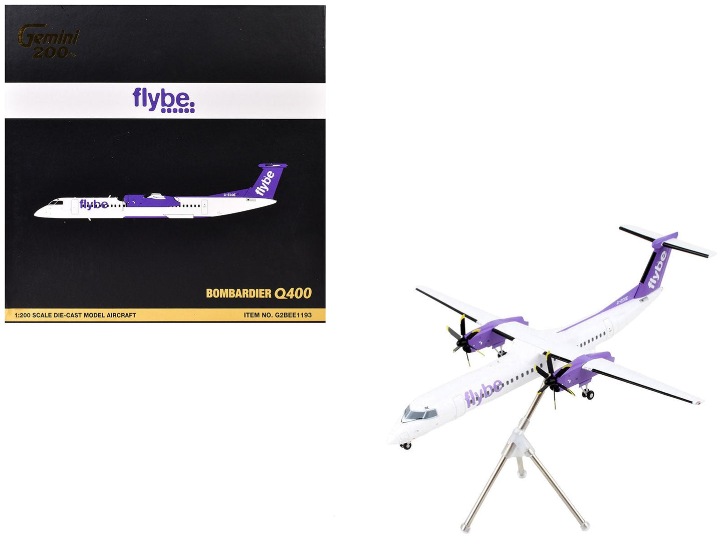 Bombardier Q400 Commercial Aircraft "Flybe" (G-ECOE) White with Purple Tail "Gemini 200" Series 1/200 Diecast Model Airplane by GeminiJets  free shipping USA