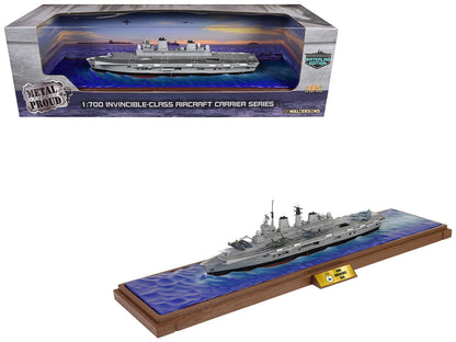British HMS Invincible (R05) Aircraft Carrier Waterline Edition "Falklands War" (1982) British Royal Navy "Battleship" Series 1/700 Diecast Model by Metal Proud  free shipping USA