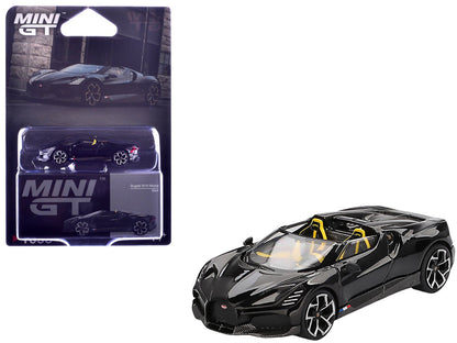 Bugatti W16 Mistral Black with Yellow Interior Limited Edition 1/64 Diecast Model Car by Mini GT  free shipping USA