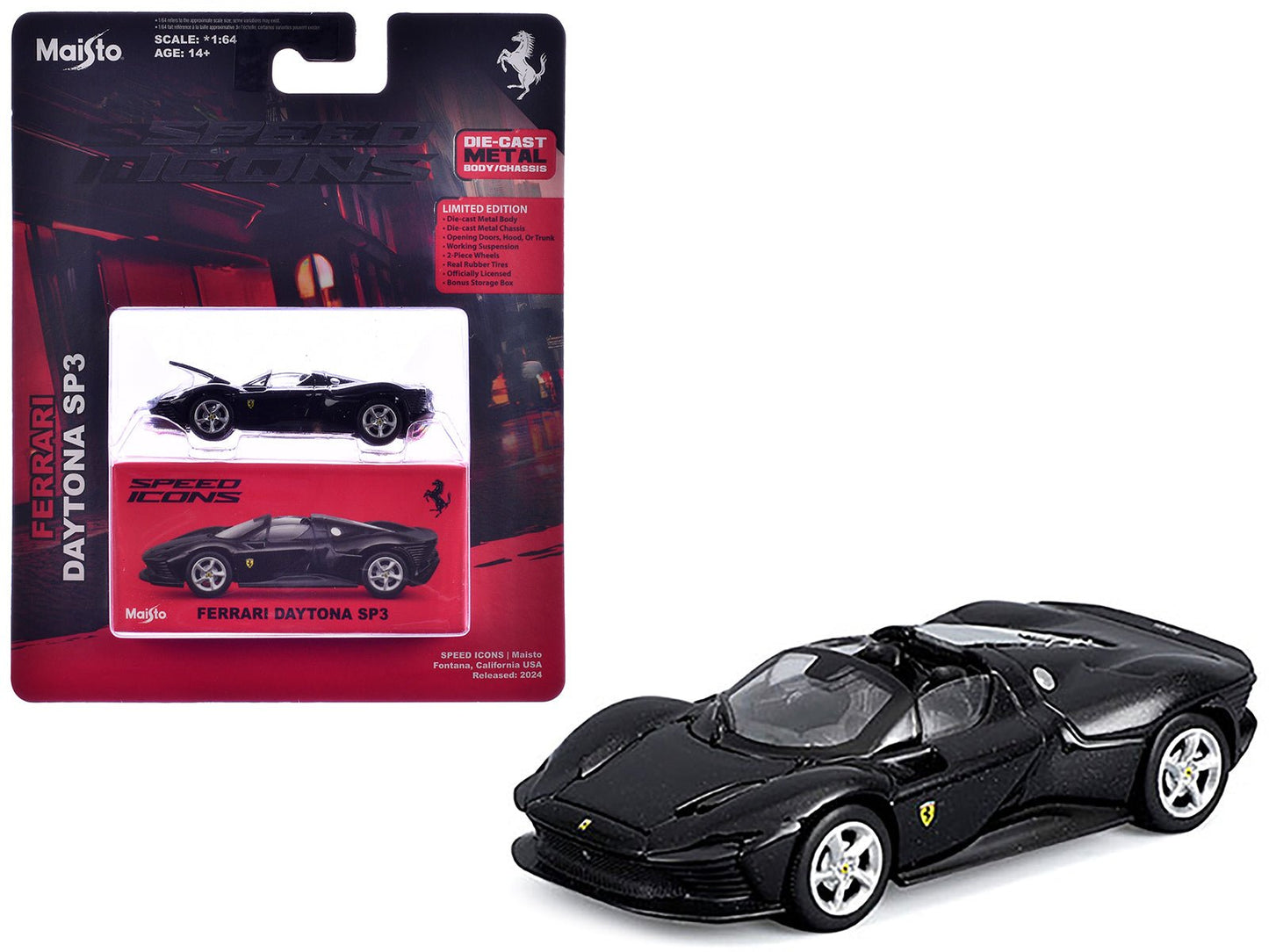 Ferrari Daytona SP3 Black "Speed Icons" Series 1/64 Diecast Model Car by Maisto  free shipping USA