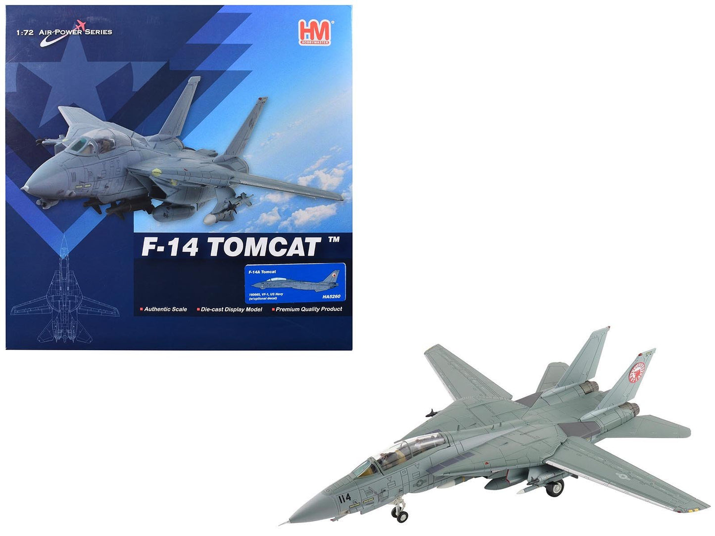 Grumman F-14A Tomcat Fighter Aircraft "VF-1 (with Optional Decals)" United States Navy "Air Power Series" 1/72 Diecast Model by Hobby Master  free shipping USA