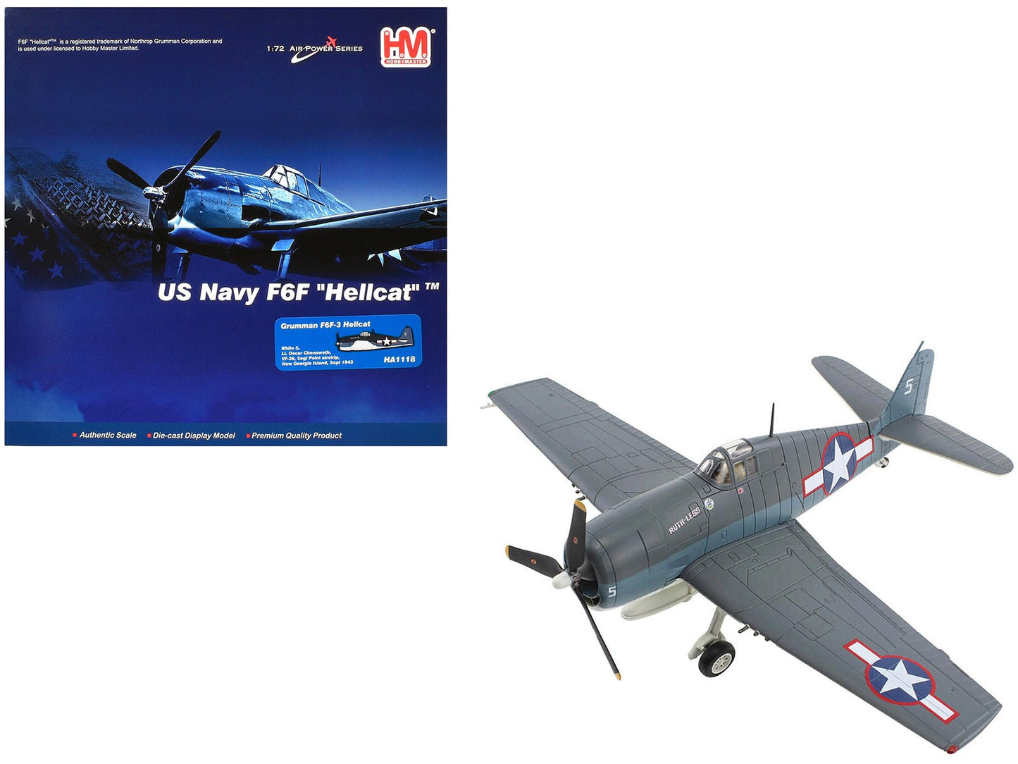 Grumman F6F-3 Hellcat Fighter Aircraft "Ruth-Less Lt. Oscar Chenoweth VF-38 Segi Point Airstrip New Georgia Island" (1943) United States Navy "Air Power Series" 1/72 Diecast Model by Hobby Master  free shipping USA