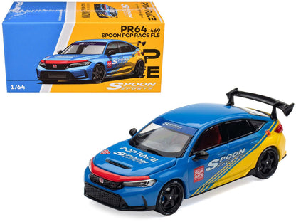 Honda Civic Type R FL5 "Spoon Sports" Blue and Yellow "Tokyo Auto Salon - Hong Kong 2025" 1/64 Diecast Model Car by Pop Race  free shipping USA