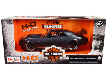 1968 Chevrolet Camaro Z/28 Dark Gray Metallic with Black and Orange Stripes "Harley Davidson" "H-D Custom" 1/24 Diecast Model Car by Maisto  free shipping USA