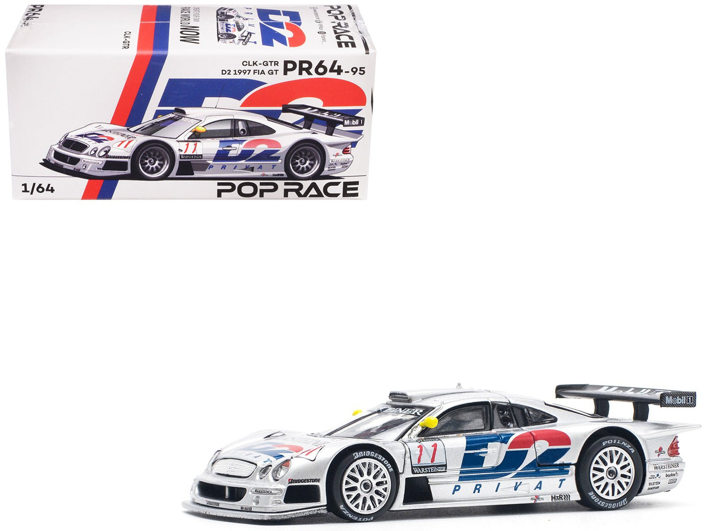Mercedes-Benz CLK GTR #11 "D2 Privat" "FIA GT Championship" (1997) 1/64 Diecast Model Car by Pop Race  free shipping USA