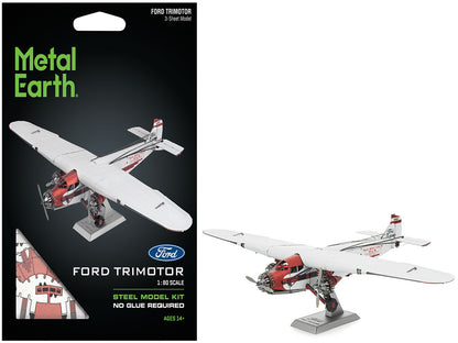 Model Kit Ford Trimotor Transport Aircraft White and Red (Moderate Difficulty) Steel Model by Metal Earth  free shipping USA