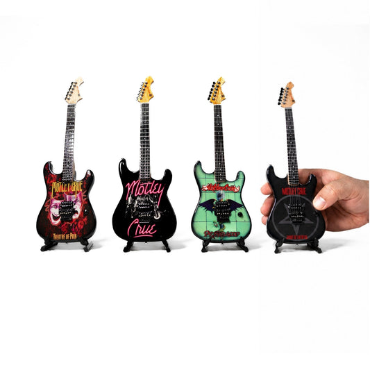The Complete Mötley Crüe Album Cover Collectible Miniature Guitar Set – All 4 Official Mini Guitar Designs