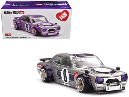 Nissan Skyline 2000GT-R (KPGC10) "Kaido Works V1" RHD (Right Hand Drive) #0 Silver Metallic with Purple Stripes (Designed by Jun Imai) "Kaido House" Special 1/64 Diecast Model Car by Mini GT  free shipping USA