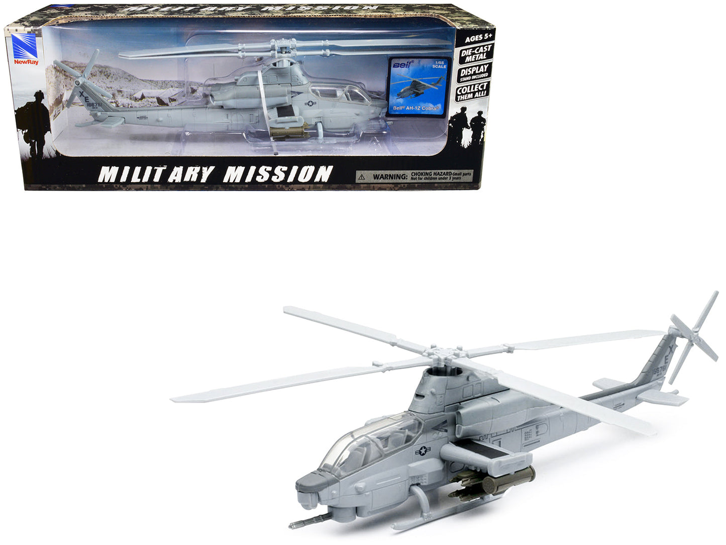 Bell AH-1Z Cobra Helicopter Gray "US Air Force" "Military Mission" Series 1/55 Diecast Model by New Ray  free shipping USA