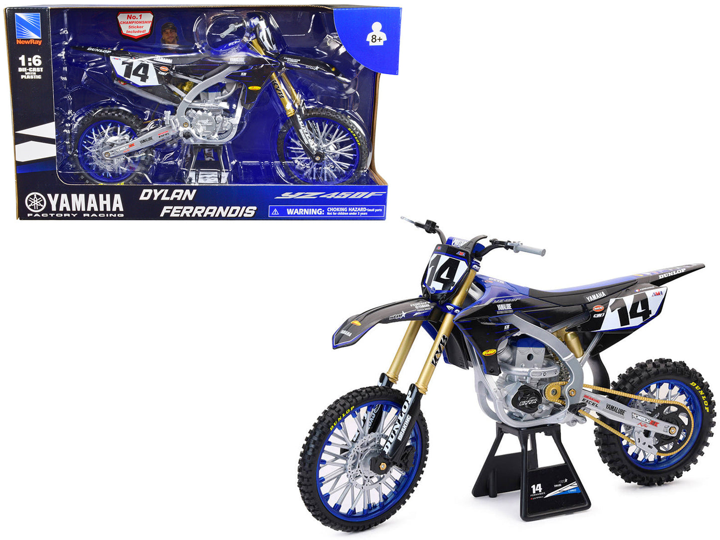 Yamaha YZ450F Motorcycle #14 Dylan Ferrandis "Yamaha Factory Racing" 1/6 Diecast Model by New Ray  free shipping USA