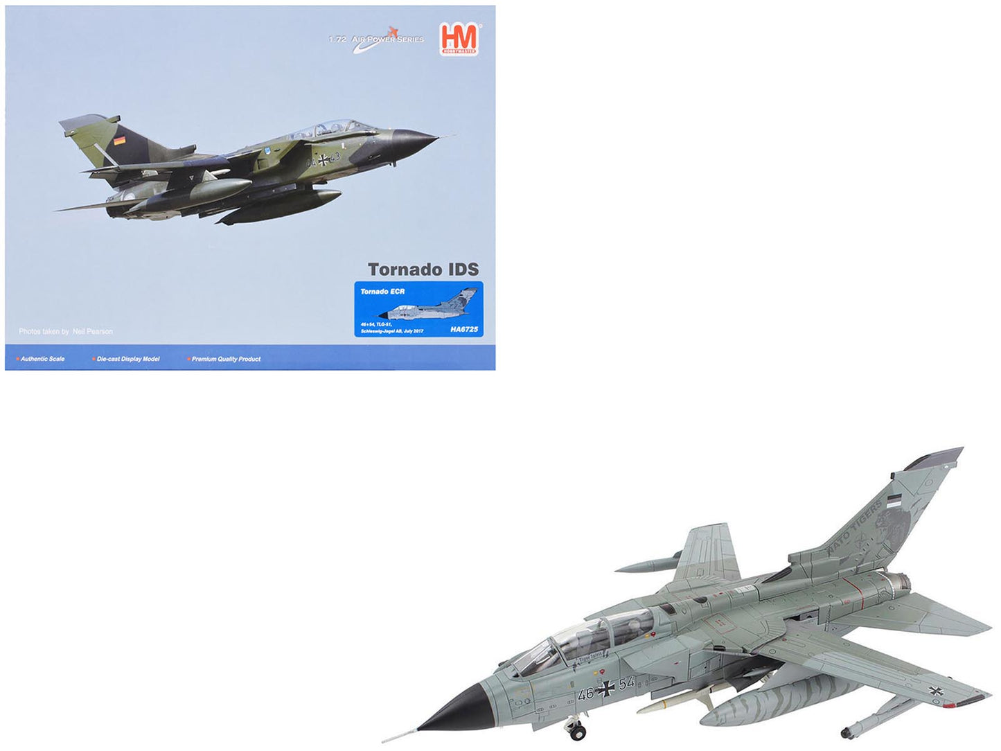 Panavia Tornado ECR Fighter-Bomber Aircraft "46+54 Tactical Air Wing 51 Schleswig-Jagel Air Base Germany" (2017) German Luftwaffe "Air Power Series" 1/72 Diecast Model by Hobby Master  free shipping USA