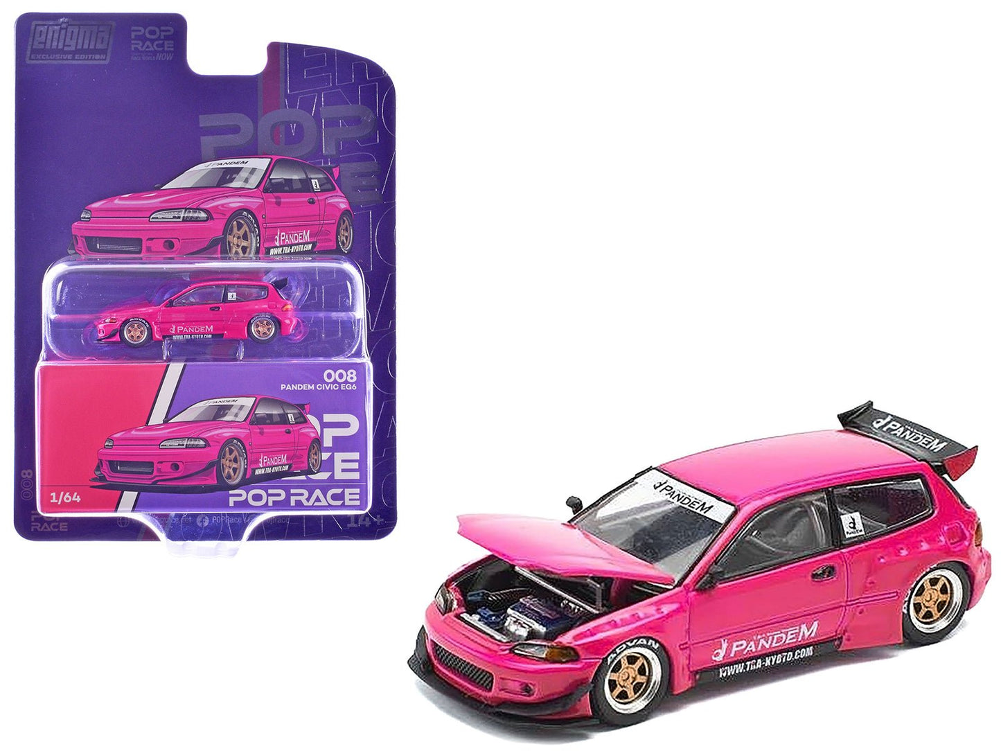 Pandem Civic EG6 RHD (Right Hand Drive) Pink "Enigma Exclusive Edition" 1/64 Diecast Model Car by Pop Race  free shipping USA