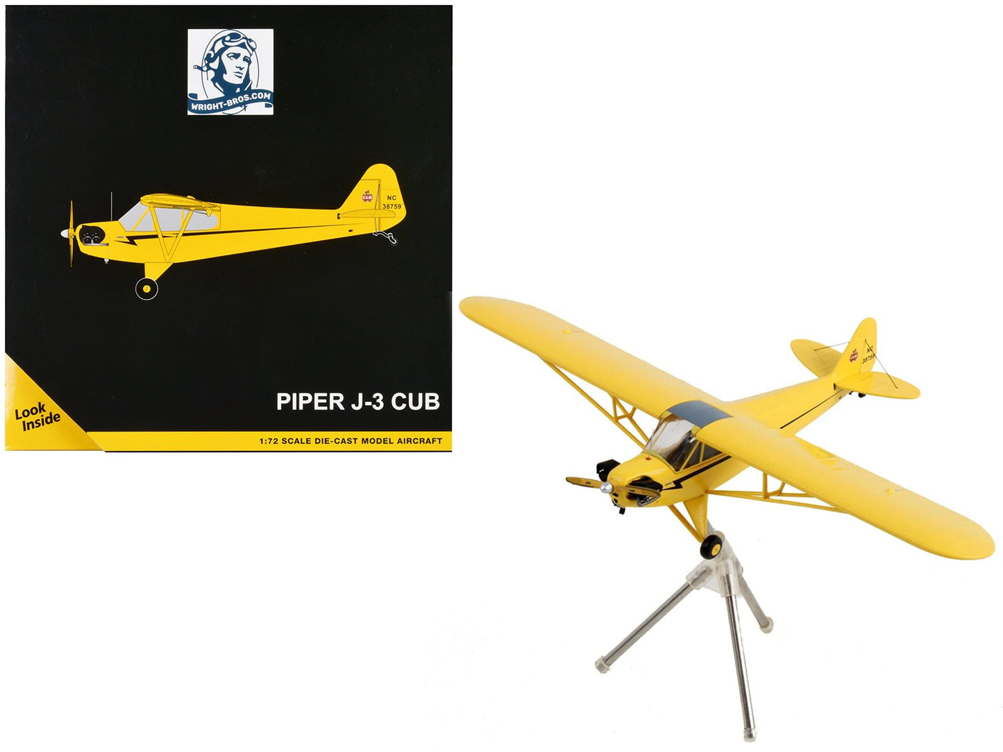 Piper J-3 Cub Light Aircraft "NC 38759" Yellow with Black Stripes "Gemini General Aviation" Series 1/72 Diecast Model Airplane by GeminiJets  free shipping USA