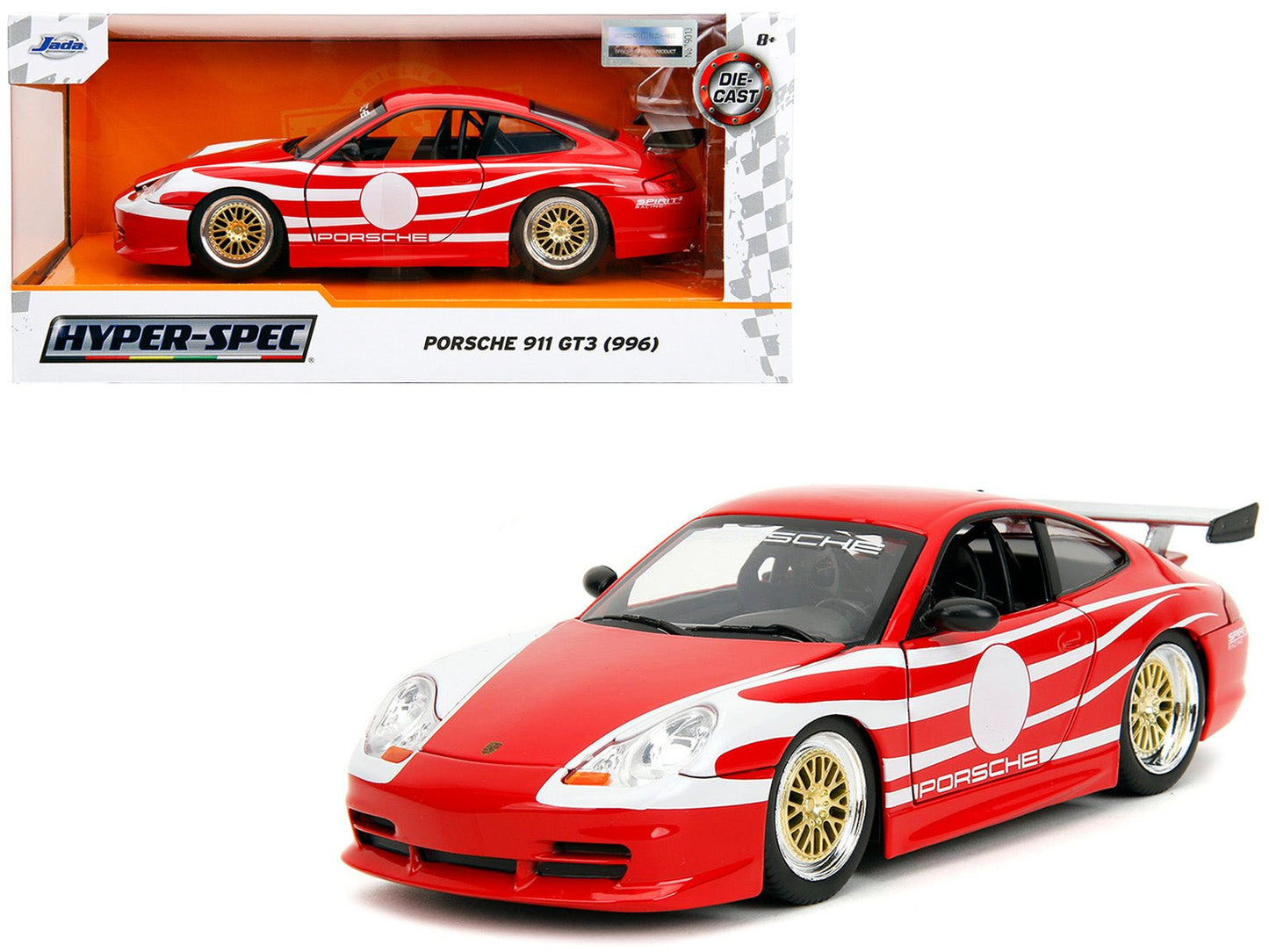 Porsche 911 GT3 (996) Red with White Graphics "Hyper-Spec" Series 1/24 Diecast Model Car by Jada  free shipping USA