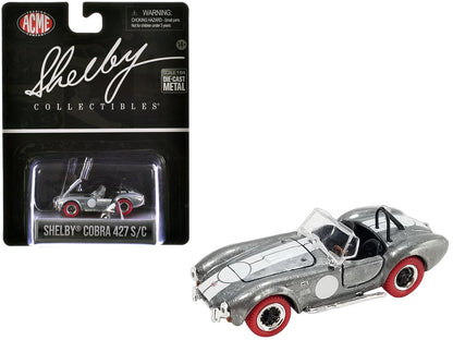 Shelby Cobra 427 S/C Raw Metal with White Stripes and Red Tires "Shelby Collectibles" Series 1/64 Diecast Model Car by ACME  free shipping USA