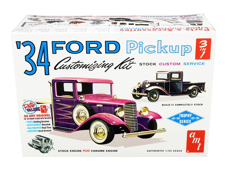 Skill 2 Model Kit 1934 Ford Pickup Truck 3 in 1 Kit "Trophy Series" 1/25 Scale Model by AMT  free shipping USA