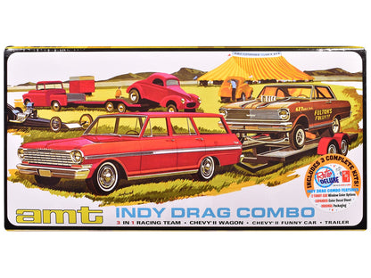 Skill 2 Model Kit Indy Drag Combo Chevrolet II Wagon and Funny Car with Trailer 3 in 1 Set 1/25 Scale Model by AMT  free shipping USA