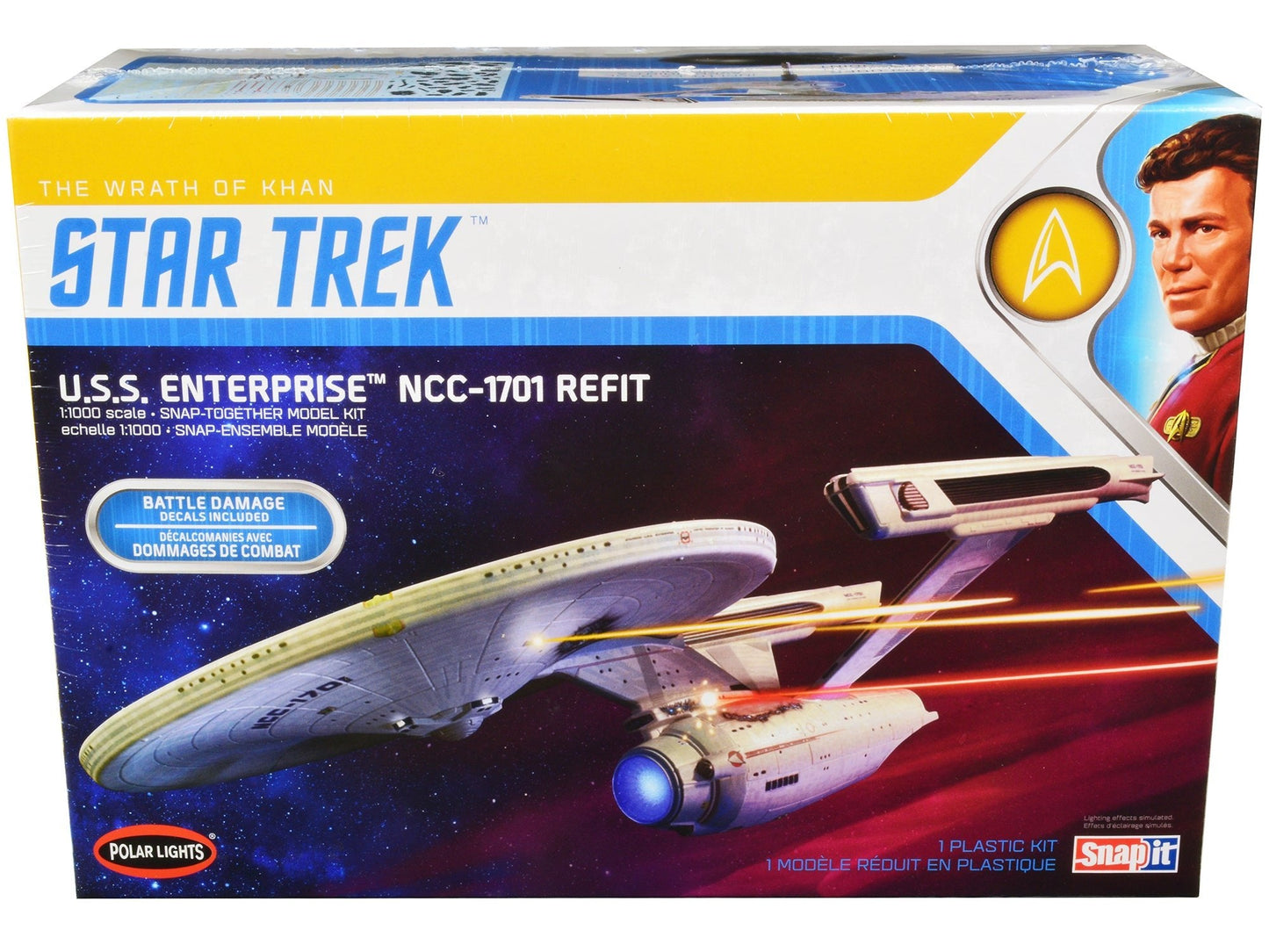 Skill 2 Snap Model Kit U.S.S. Enterprise NCC-1701 Refit Spaceship "Star Trek II: The Wrath of Khan" (1982) Movie 1/1000 Scale Model by Polar Lights  free shipping USA