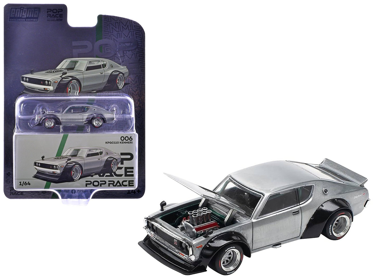 Skyline KPGC110 "Kenmeri" RHD (Right Hand Drive) Raw Metal "Enigma Exclusive Edition" 1/64 Diecast Model Car by Pop Race  free shipping USA