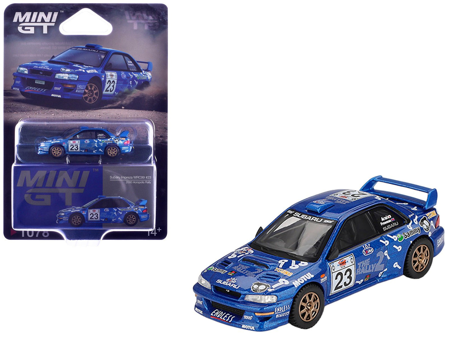 Subaru Impreza WRC99 #23 Richard Burns - Roger Freeman "Acropolis Rally" (2000) Limited Edition 1/64 Diecast Model Car by Mini GT  free shipping USA