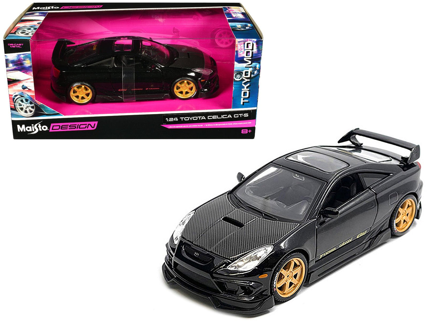 Toyota Celica GT-S Black with Carbon Hood and Sunroof "Maisto Design Tokyo Mod" Series 1/24 Diecast Model Car by Maisto  free shipping USA