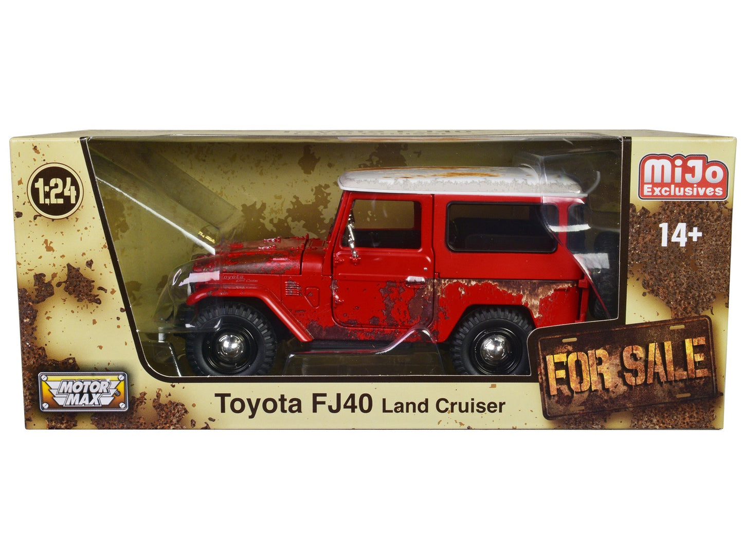 Toyota FJ40 Land Cruiser Red with White Top (Rusted Version) "For Sale" Series 1/24 Diecast Model Car by Motormax  free shipping USA