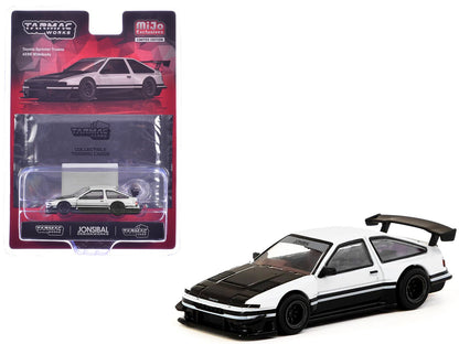 Toyota Sprinter Trueno AE86 Widebody RHD (Right Hand Drive) White and Black with Tarmac Cards "Global64" Series 1/64 Diecast Model by Tarmac Works  free shipping USA